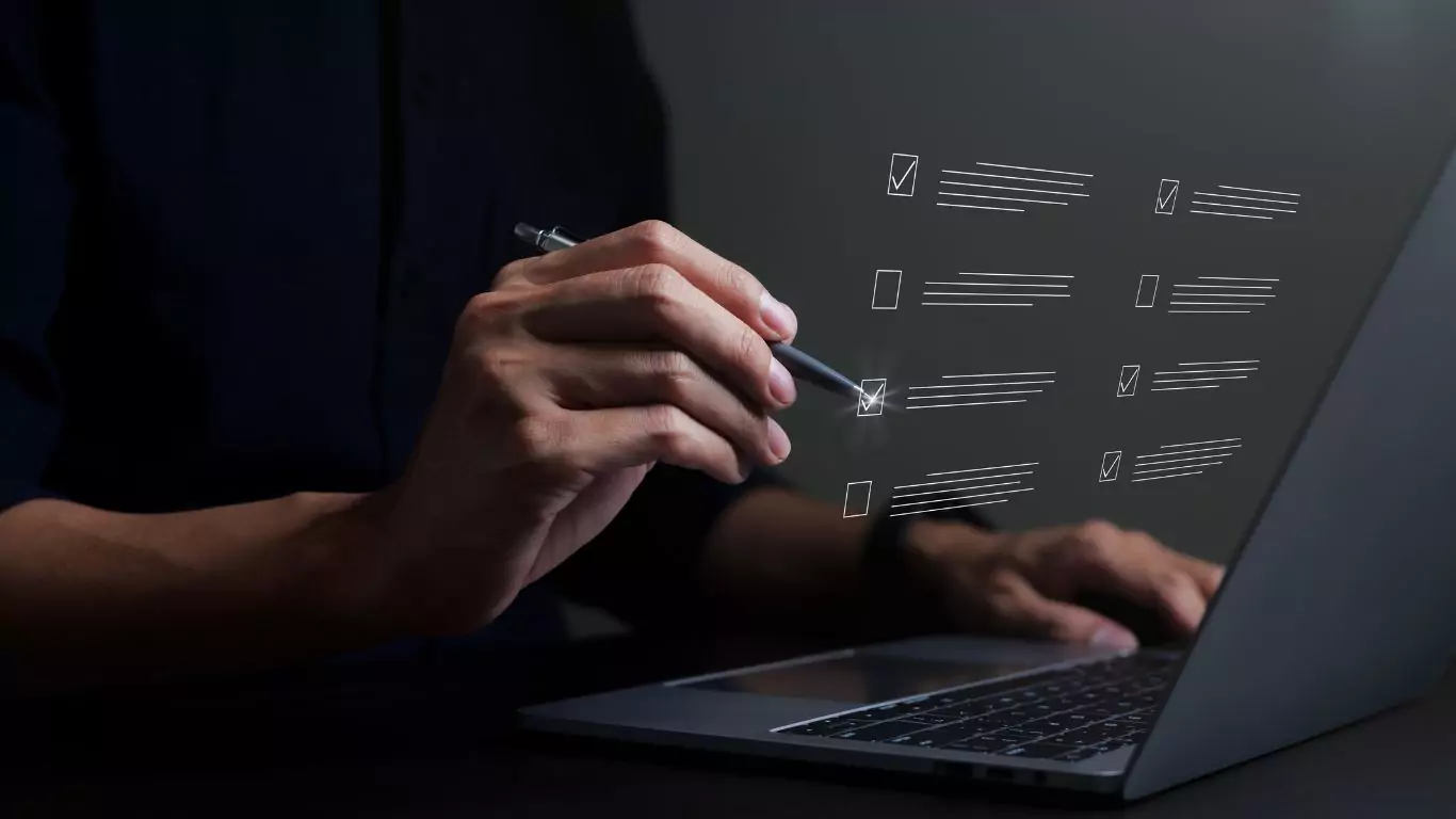 An illustration of a man evaluating a website