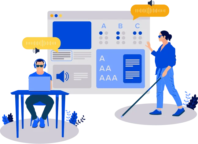 Digital accessibility illustration showing a computer screen with accessibility features