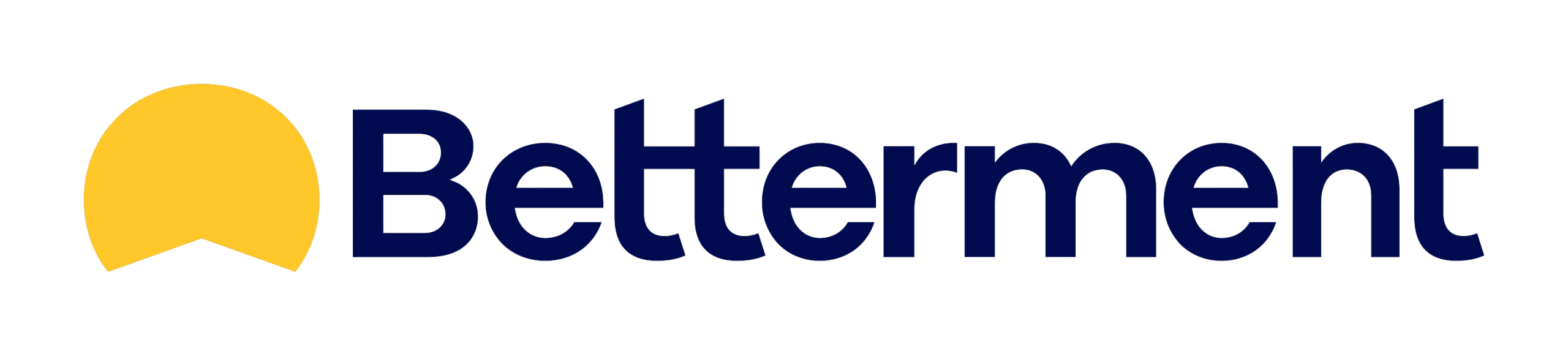Betterment. Yellow semi-circle icon positioned to the left of "Betterment" text in dark blue sans-serif font.