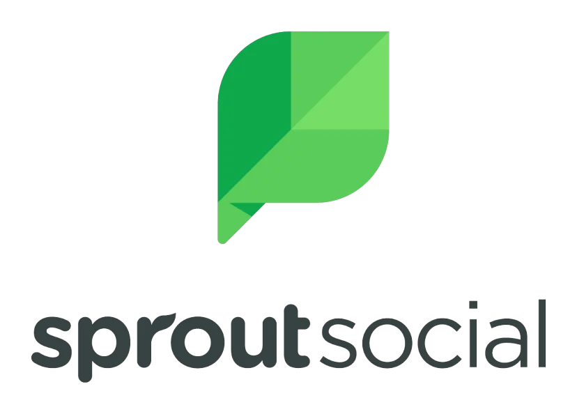 Sprout Social. Green leaf icon with geometric design above "sprout social" text in dark gray lowercase letters.