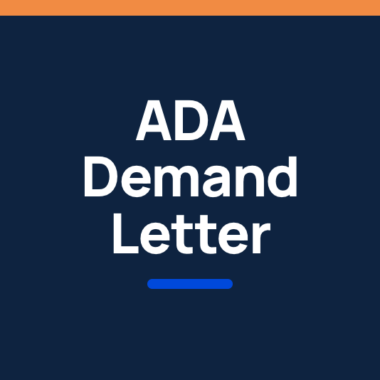 Navy badge reading 'ADA Demand Letter' in bold white text with an orange top bar and cobalt accent underline, for the Accessiblü eBook.